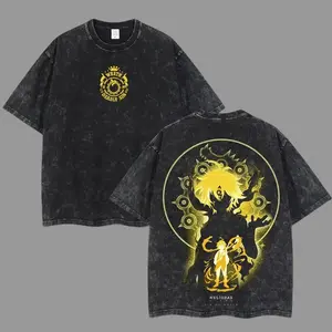 Retro Limited Vintage Nanatsu no Taizai 7DS Collection - The Seven Deadly Sins Anime Double Printed Oversized Washed Tee Unisex Oversize Anime Manga Acid Washed Lightweight Cotton T-Shirt, Hoodies & Sweater Wash Gift For Anime Fan, Anime Lover Relaxed Fit