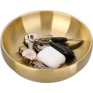 Decorative Key Bowl for Entryway Table, Catch All Organizer Bowl for Tabletop, 7.4 Inches Gold Fruit Bowl for Kitchen Counter and Coffee Table