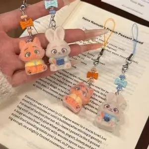 4pcs Kawaii Plush Keychain Cute Phone Decoration Nick Judy Doll Figurine Chain Bag Decoration Hanger Gift for Couples