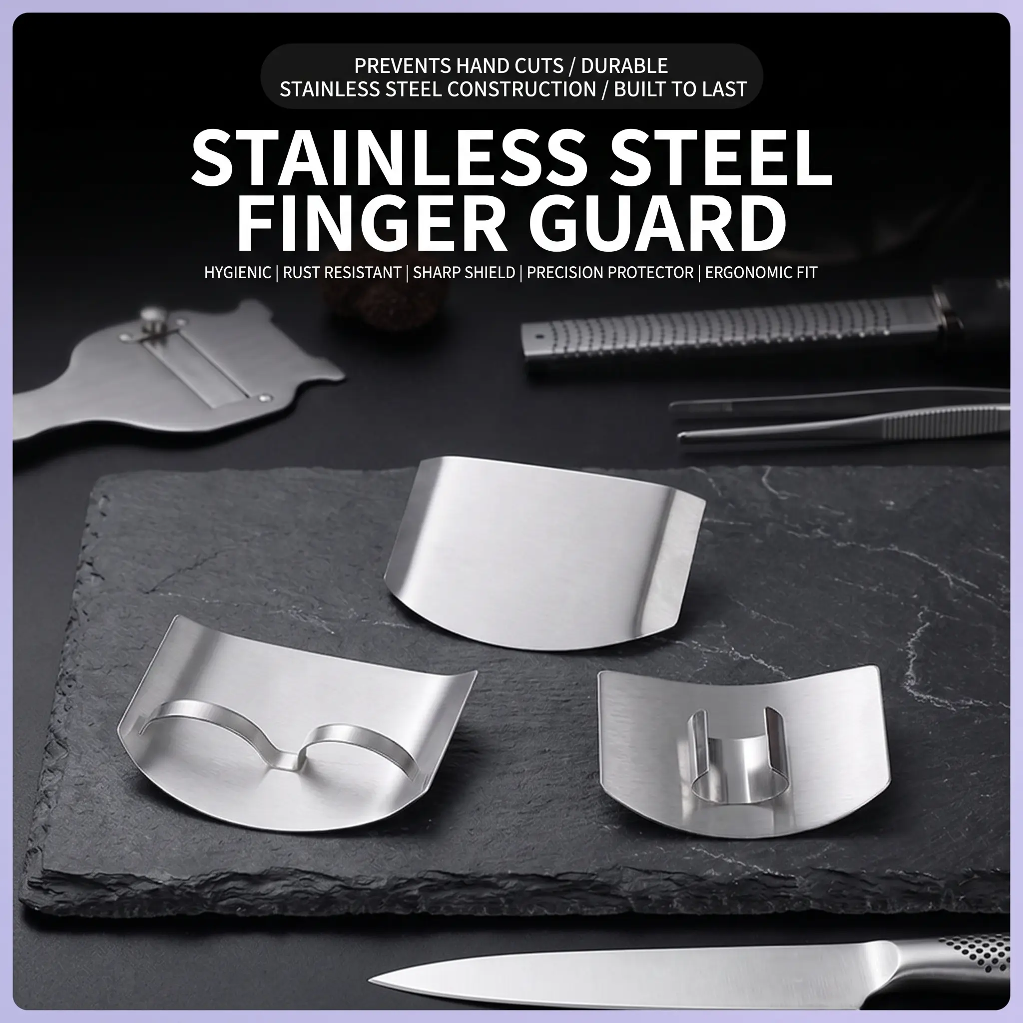 Stainless Steel Finger Guard for Cutting, Kitchen Knife Finger Protector Shield for Chopping Vegetables, Adjustable Finger Safety Guard for Slicing & Dicing, Cooking Tool for Home Chefs