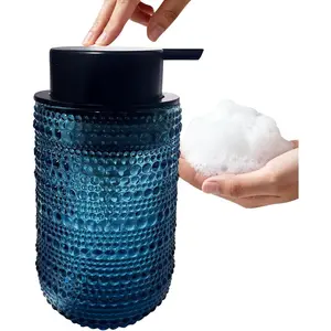 Foaming Soap Dispenser, Refillable Clear Pump Bottle, 13.5 Fl Oz Vintage Foam Dispenser with Black Pump, Multi-Use for Hand Soap &, Home (Blue)
