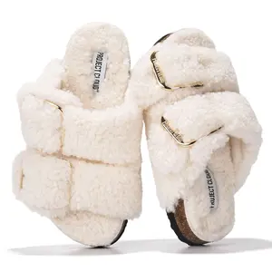 Project Cloud Kids "Little Santorini" Fur Sandals with Adjustable Buckle Memory Foam Arch Support Cork Slide Sandals Lightweight Non-Slip Girl Footwear