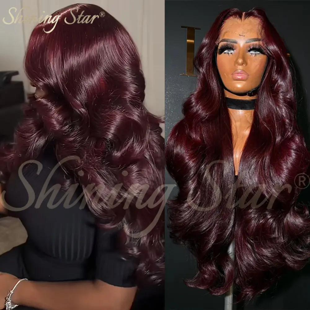 ShiningStar 99J Burgundy Body Wave Frontlace Wigs Human Hair, 13x4/13x6 HD Lace Front for Black Women, Frontlace Wig, Human Hair Wigs