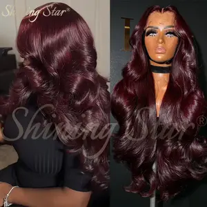 Shining Star Dark Burgundy 13x6 HD Lace Frontal Human Hair Wig 99J Red Colored Body Wave 13x4 Lace Front Wigs for Black Women