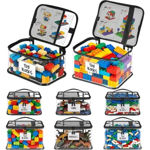 6 Pack Large Toy Storage Bags, Clear Toy Organizer with Labels, Waterproof PVC Toy Organization and Storage for Building Blocks, Puzzles, Dolls and Board Games, Mixed Pack for Kids Ages 3+