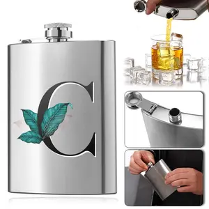 Letter & Leaf Pattern Stainless Steel Hip Flask, Portable Leak Proof Wine Bottle, Wine and Whiskey Storage Container for Outdoor Travel Picnicking Camping