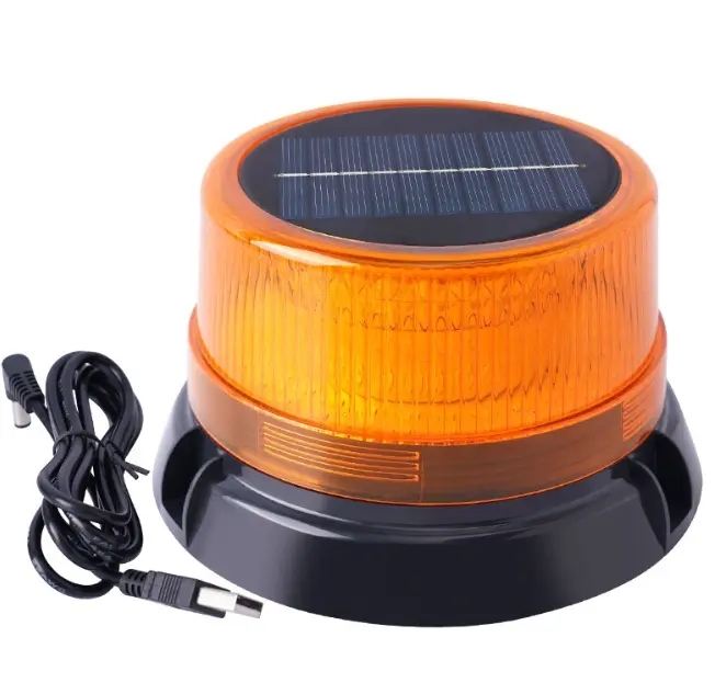 Solar LED Wireless Strobe Safety Emergency Light, IP68 Waterproof Rechargeable Amber Beacon with Strong Magnetic Mount, ABS+PC Lens for Working Vehicles