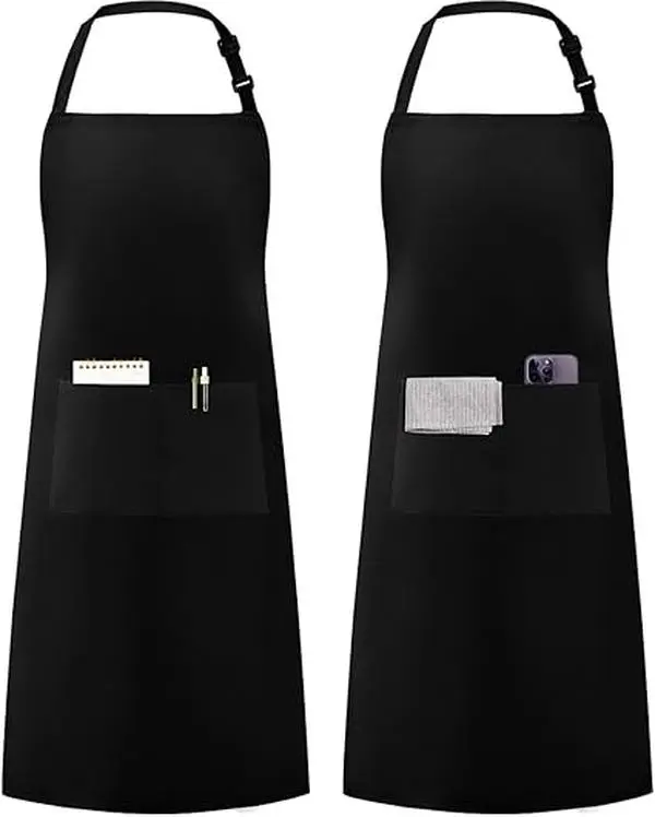 Unisex 2-Piece Set Casual Minimalist Polyester Waterproof Cooking Apron, Adjustable Chef Kitchen Apron with Pockets, Premium BBQ Grill Essentials