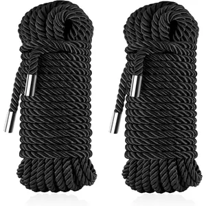 8MM 32-Foot Skin-Friendly Shiny Binding Tying Ropes, Durable Multi-Purpose Nylon Satin Braided Twisted Decorative Cord, Pack of 2 Black