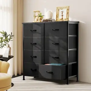 8 Drawer Fabric Dresser for Bedroom, Chest of Drawers Storage Organizer with Wood Top, Tall Storage Tower for Closet, Living Room, Hallway, Entryway & Home Organization