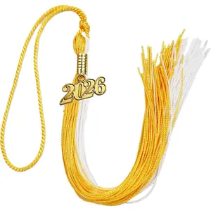 Graduation Cap Tassel with 2026 Gold Year Charm, 9 Inch Long (Golden-White)