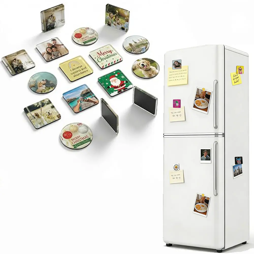 Custom Photo Fridge Magnets, Personalized Acrylic Magnets with Logo Text QR Code, Customizable Logo Fridge Magnet for Wedding Party Favor Home Kitchen Decor & Promotional Gifts