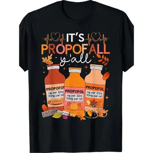 Thanksgiving ICU Nurse Propofol Autumn Laundry Top, Vintage T-shirt, Unisex, Short Sleeve, Crew Neck