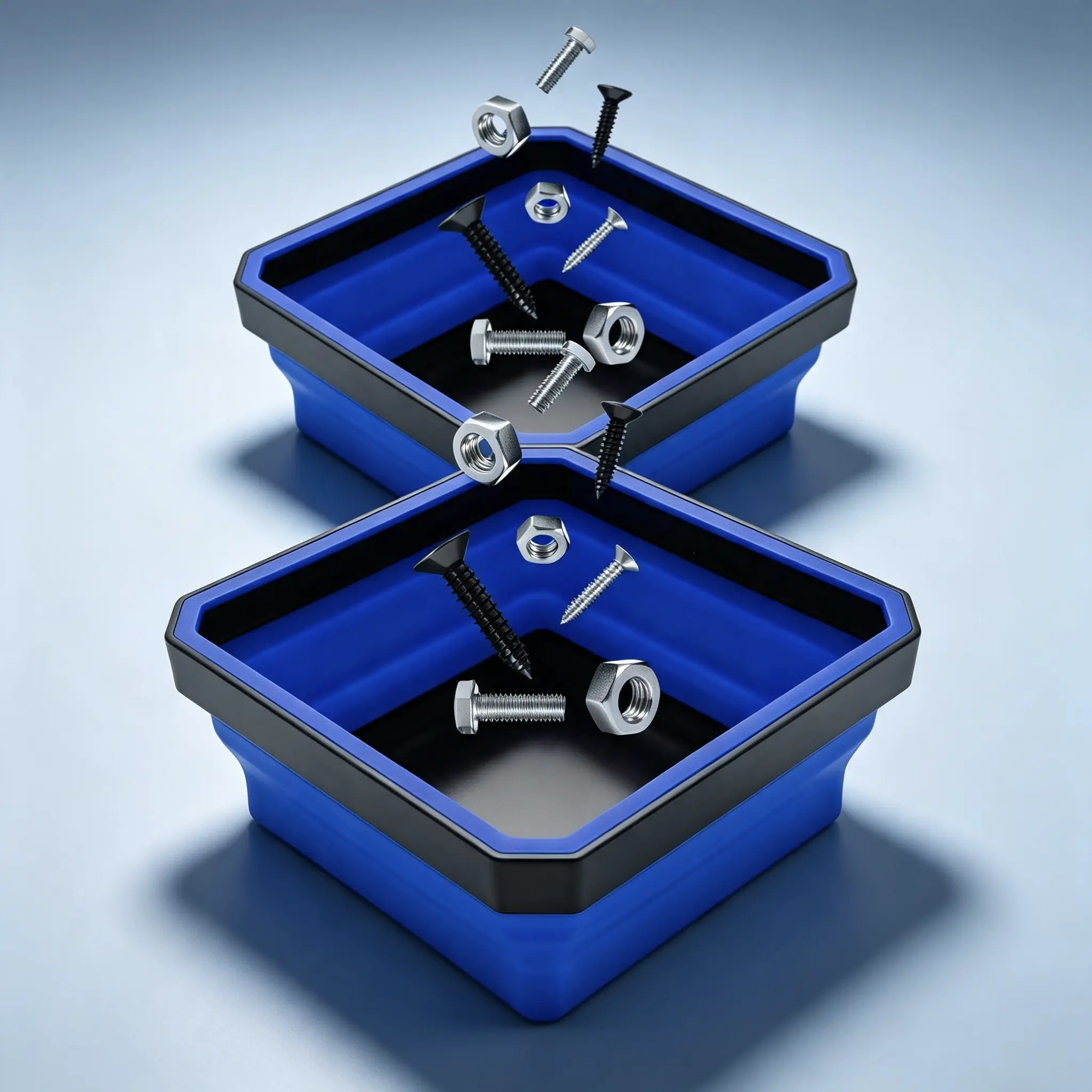 2-Pack Foldable Magnetic Silicone Parts Tray, Garage Tool Organizer for Small Metal Hardware Storage