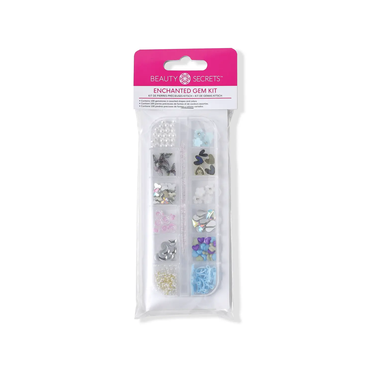 Beauty Secrets Enchanted Gem Bedazzling Kit, Rhinestone Decorated Heart Variety Pack, DIY Nails at Home Nail Supplies