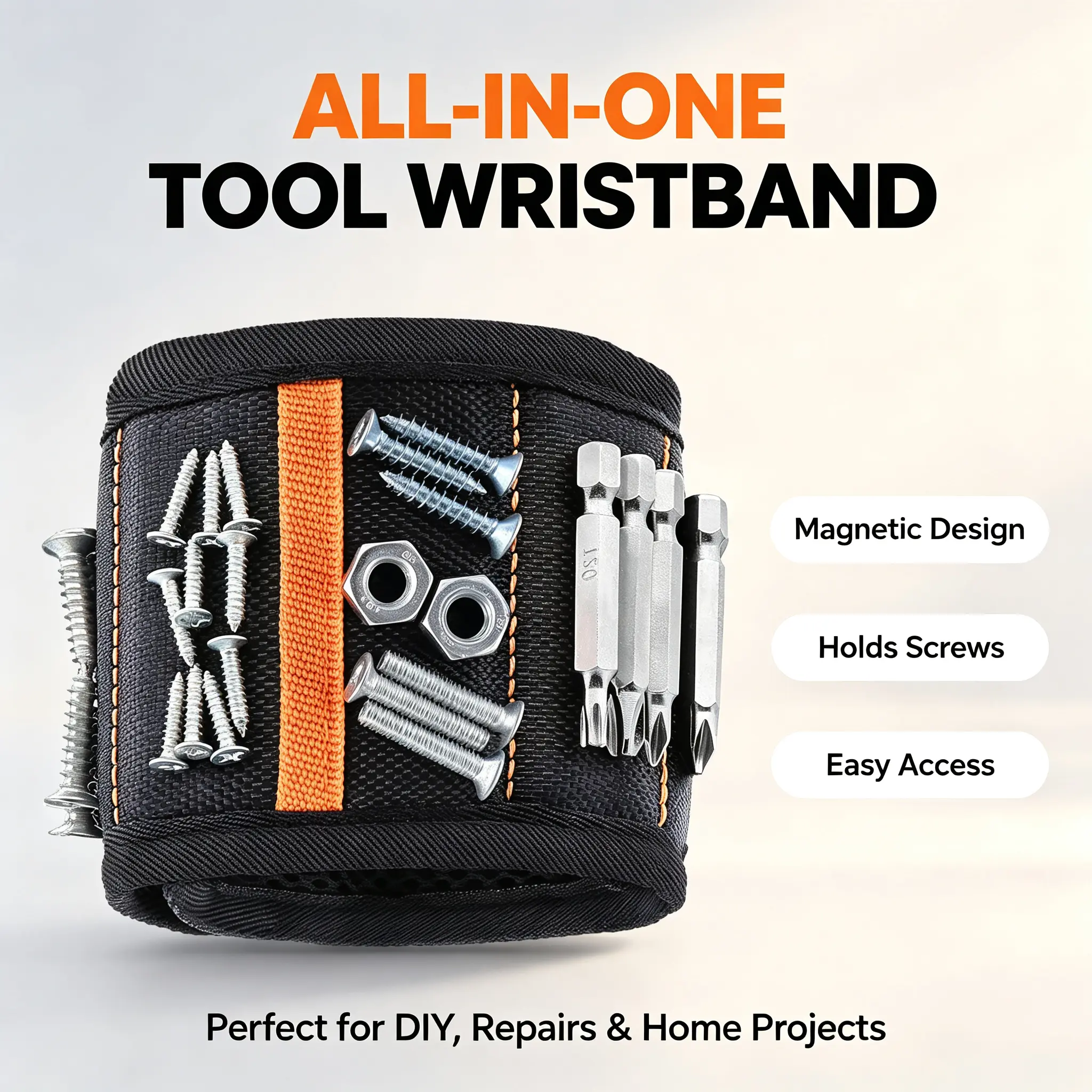 Adjustable Velcro Strap Magnetic Wristband - Oxford Cloth Breathable Mesh Tool Organizer Armband, Screw Holder for Securing Tools, Screws, Nails, Bolts, Drilling Bits, Metal Parts for DIY Lovers' Repair Work
