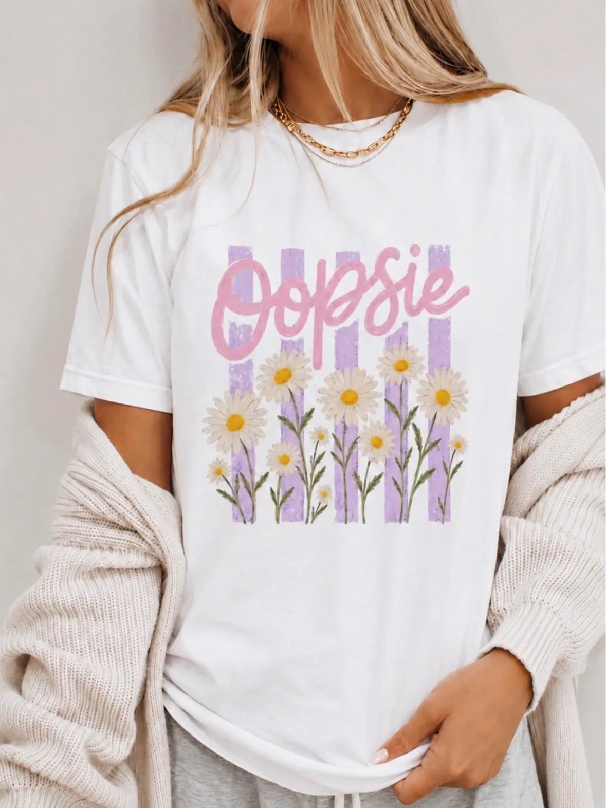 Organic Cotton "OOPSIE DAISY" Tee, Cute Floral Graphic T-Shirt, Womenswear, Eco-Friendly, Unisex Fit [GOTS + OCS Certified]