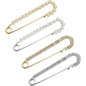 4pcs Brooche Pins, Sweater Shawl Hat Clips Decorative Safety Pins for Clothes Faux Crystal Pearl Brooches and Pins for Women Fashion Dress Clips