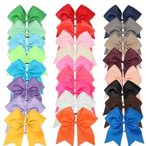 4 counts randomly "Cheerleading Solid Color Grosgrain Ribbon Large Cheer Bows with Ponytail Holder for Girls hairbows