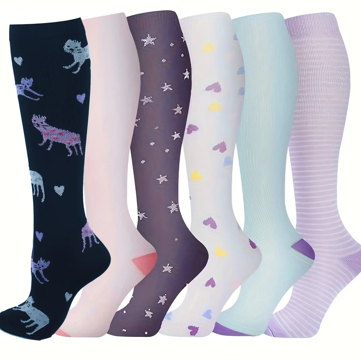 [Tight Compression Socks] 6 Pairs Compression Socks - Tight Circulating 15-25Mm Mercury Column Knee Compression - Suitable for Running And Cycling