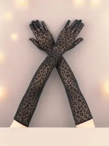Mesh leopard print gloves, thin lace hand socks for women, driving sun protection, Halloween dress accessories.