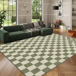 Velvet + soft and comfortable classic minimalist checkered pattern printed carpet, home decoration carpet, living room large carpet sofa mat door mat coffee table mat bedroom carpet bedside mat