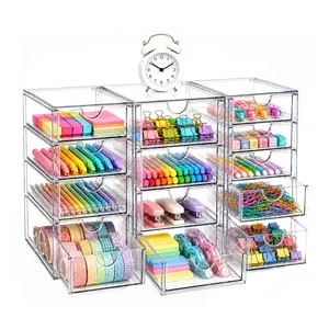 Acrylic Organizer with 13 Drawers - 3 Pack Bathroom Counter & Desk Organizer for Cosmetics, Office Supplies, Pencils, Coffee Pods