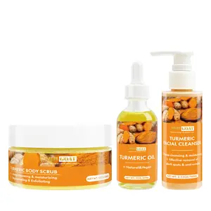 ARHGOAT Turmeric Oil Serum, Facial Cleanser & Body Scrub Set, Brightening Acne Treatment for Face & Body, Hyperpigmentation & Exfoliation, Dark Spots Skincare for Women & Men