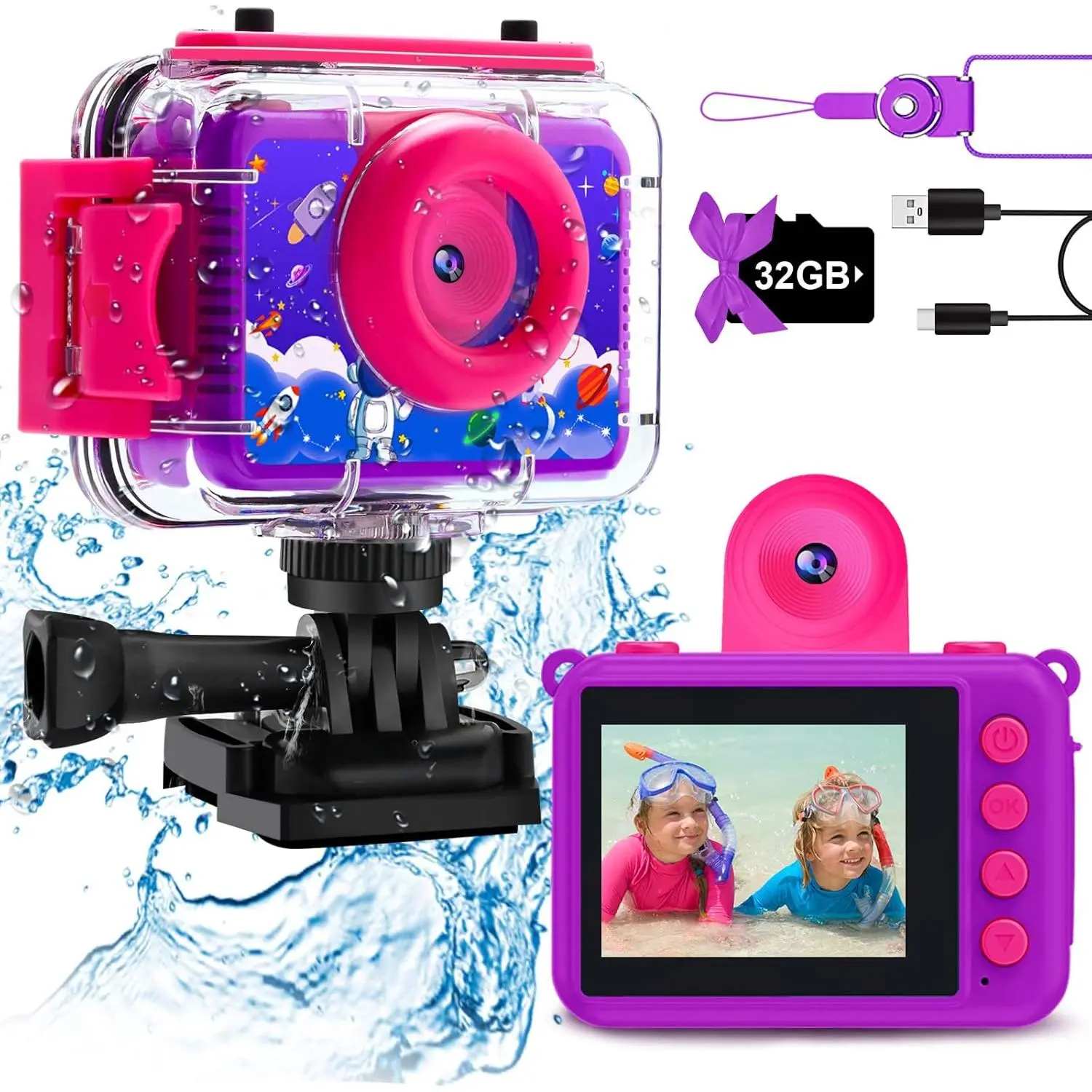 Camera -  Underwater Camera for , Christmas Birthday Gifts for Girls  3-12, 1080P HD  Digital Action Camera, Pool Toys for   4-12