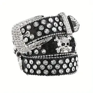Y2K Bling Skull Rhinestone Belt The Ultimate Statement Accessory outdoorfun