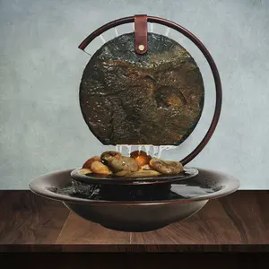 Indoor Tabletop Waterfall Moon Fountain, Home Décor Soothing Rain Sound Meditation Relaxing Fountains, Nature Slate Water Feature with Light for Room Office Desktop Decoration-13 Tall Ornaments christmas gift ideas room decor home decor