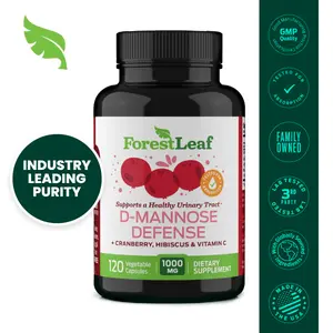 ForestLeaf D-Mannose Defense 1000mg - D Mannose with Cranberry, Hibiscus and Vitamin C - for Urinary Tract Health and Cleanse, Urinary Pain & Bladder Control - 120 Veggie Capsules