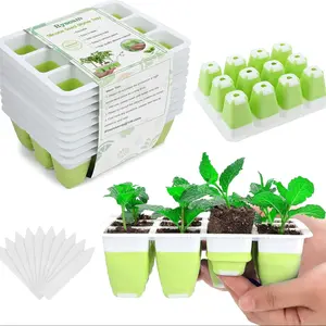 Silicone Seed Starter Tray-12 Cell Per Tray-Multifunctional Seedling Starter Kit with Flexible Pop-Up Units, Easy to Transplant, Best Drainage Holes, Lightweight Plastic Tray for Indoor & Outdoor Use, Mini Greenhouse, Hydroponics Growing System Kit