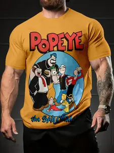 Popeye All Characters Gathered 3D Digital Printing T-shirt, casual, Classic, Stylish and versatile sporty Streetwear men's crew neck short-sleeve, suitable for daily wear, a perfect holiday gift for men