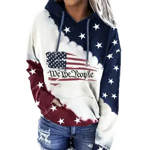American Flag Print Drawstring Hoodie - Casual Long Sleeve Sweatshirt for Women, Oversized Fit, Comfortable Fabric Collar, Multicolor, Polyester Tops Pullover Fitted Womenswear