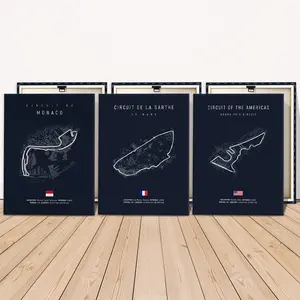 3 Counts Wooden Framed Canvas, Classic Racing Circuit Map Artwork, Exquisite Poster, Perfect Living Room Decoration, Modern Art, Fashion Family Poster, Wall Art Decoration, Odorless, Artwork
