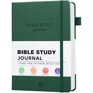 Study Journal & Kit for Women - Christian Prayer Notebook with Sermon Notes |  Study Supplies, Devotional Workbook, Verse  & Reflection Log |  Leather Cover Gifts, Pine Green