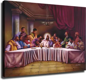 Home Decor Spirit African American Black Jesus Last Supper Poster Canvas Picture Print Wall Art Suitable for Living Room Bedroom Decoration