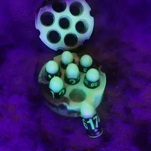 Epoxy Resin D&D Bullet Dice with Revolver Cylinder Cary Case Fluorescent Yellow Dice Set in Fluorescent Display Case