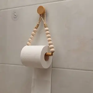 No-Drill Toilet Paper Holder, Rustic Wooden Ball Design, Easy Installation Bathroom Accessory, Bathroom Organizers, Durable & Stylish Storage Solution