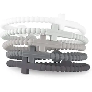 Ryan & Rose Jesus Bracelets - Cross Silicone Bracelet in White & Grey - Soft Durable Food-Grade Silicone - Perfect for Kids Teens Adults - Made in China