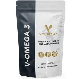 VITAL HEALTH V-OMEGA 3-90 CAPSULES PER BAG Essential Fatty Acids for Brain Skin & Heart Health Non-GMO Supplement