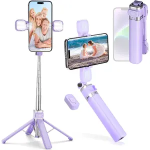 Mini  Tripod Stand & Selfie Stick with  Remote & Removable Light, Extendable Stand 360 Rotation Compatible with  & Android  (Purple)