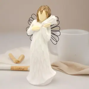 Thinking of You Angel Figurine - Hand-Painted Sculpted Resin Angel with Wire Wings - Sympathy Gift, Get Well Soon, Friendship & Encouragement Keepsake - Rustic Home Decor