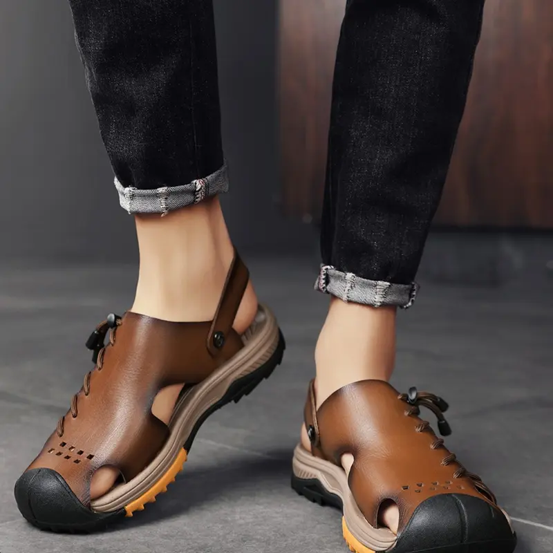 High-Quality Leather Men's Beach Shoes, Outdoor Sandals, Summer Casual Shoes, Large Size Women's Hiking Shoes, Spring Summer Walking Shoes