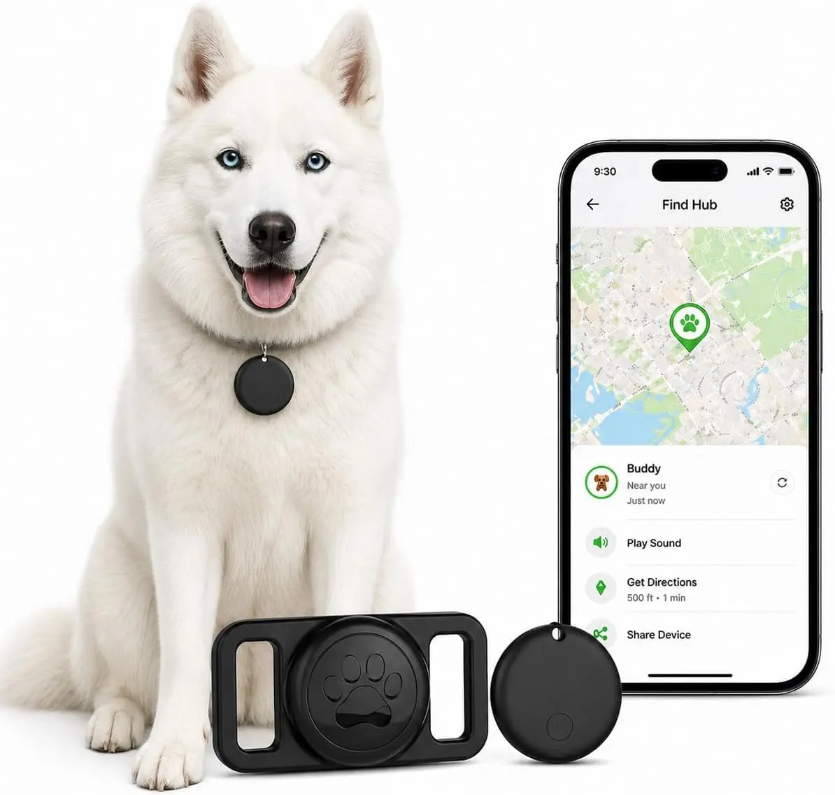 Waterproof GPS Pet Tracker Collar for Dogs & Cats - Android-Only, Google Find My Compatible, No Monthly Fee, Advanced Safety Tool for Small to Large Pets