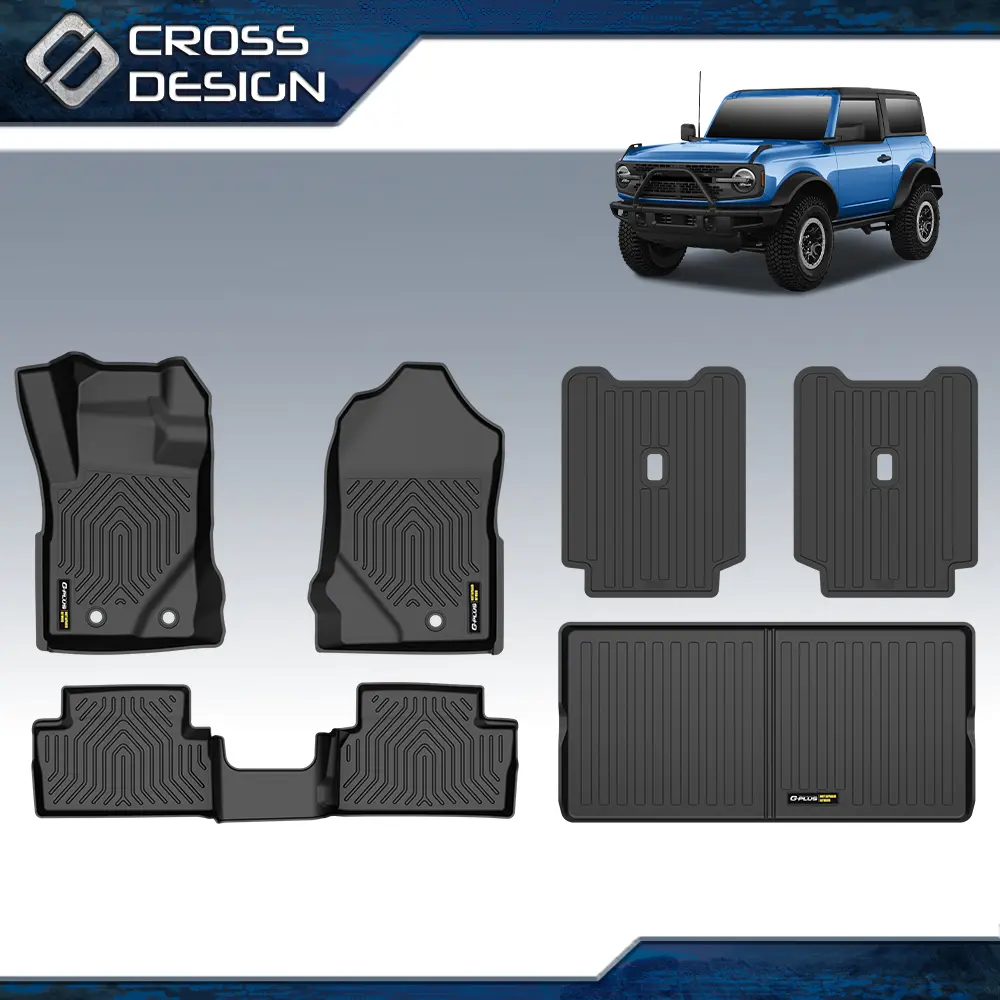 CROSSDESIGN TPE Automotive Car Floor Mats & Trunk Cargo  Protector Car Interior Kit, All-Weather, Waterproof, Durable, Non-Slip Accessory for 21-25 Ford Bronco 2-Door (1 Set Upgraded Version)