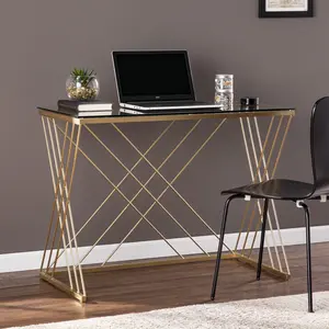 HomeRoots Modern Glass Top Desk, Home Office Furniture