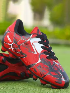 Kid's Colorblock Letter Pattern Lace Up Soccer Shoes, Sporty Breathable Comfortable Football Cleats for Training Competition, Non-slip Low Top Sports Shoes for Kids, Youth Soccer Shoes, Turf Soccer Shoes