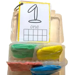 Play Dough Numbers Activity Kit - Colorful Handmade Dough in Clear Box with Number Cards - Includes 4 Colors & Shapes Cards - Non Toxic & Food Dye Safe - Perfect for Learning & Play